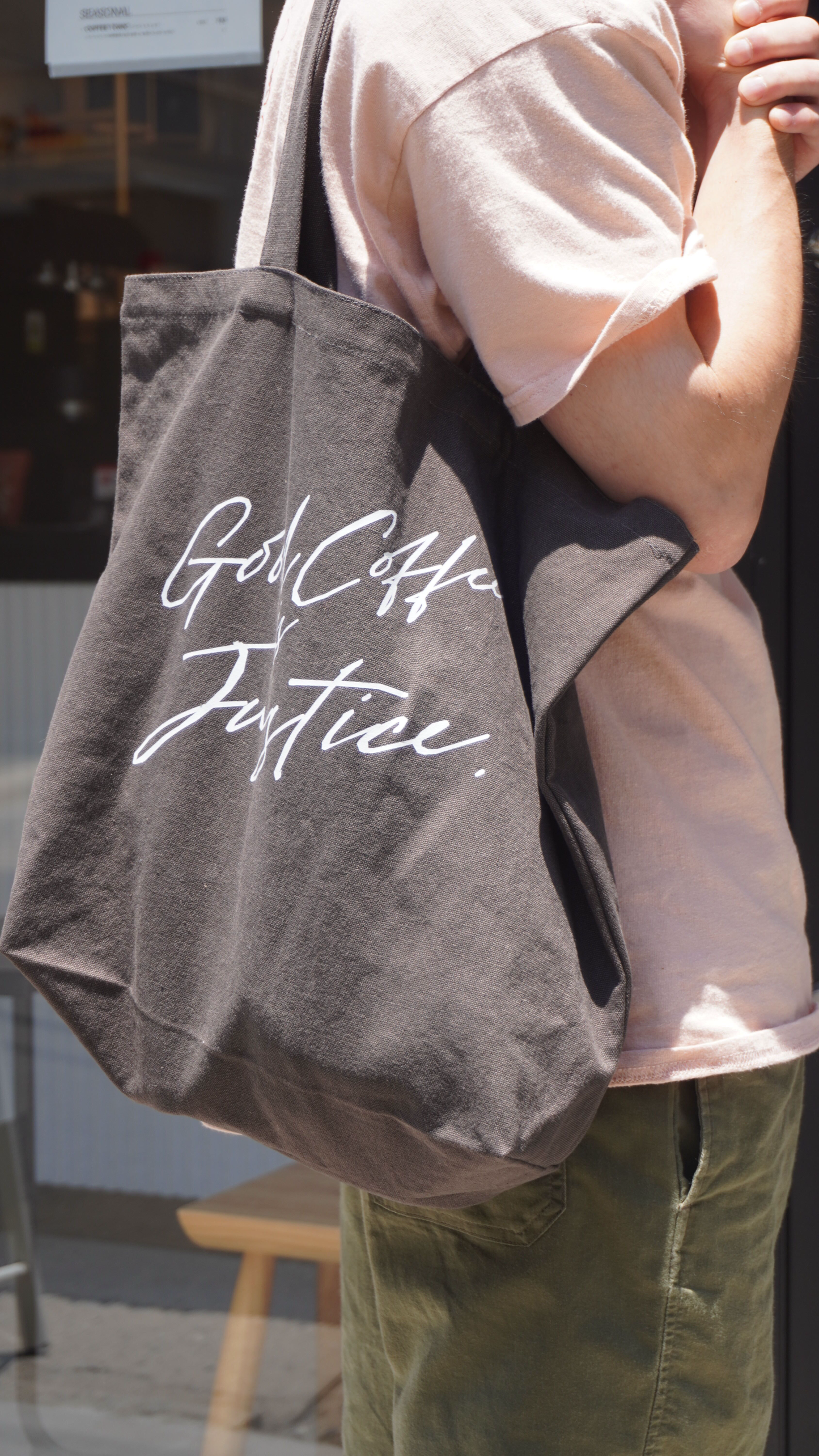 Terra Original Good Coffee is Justice Tote Bag